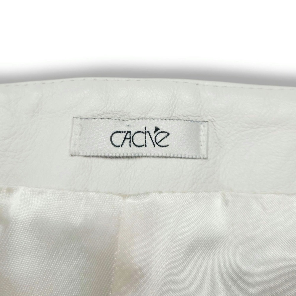 Cache Vintage Genuine Leather Pants Embroidered Floral Whipstitch Ivory White 6 - Picture 4 of 12